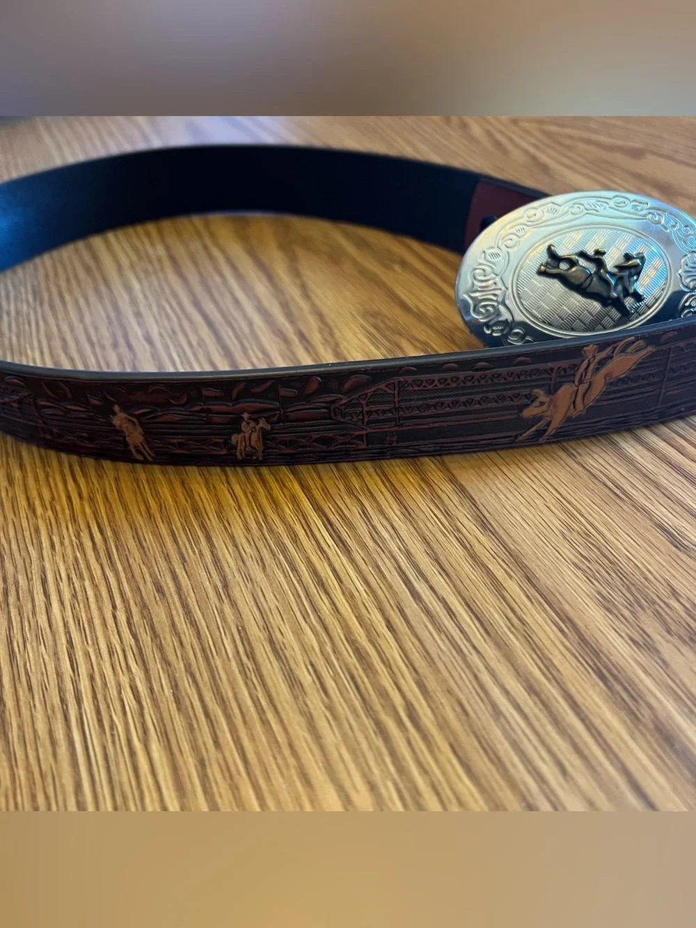 NOCONA Rodeo Bullrider Belt Leather Embossed Cowboy Western Sz 28